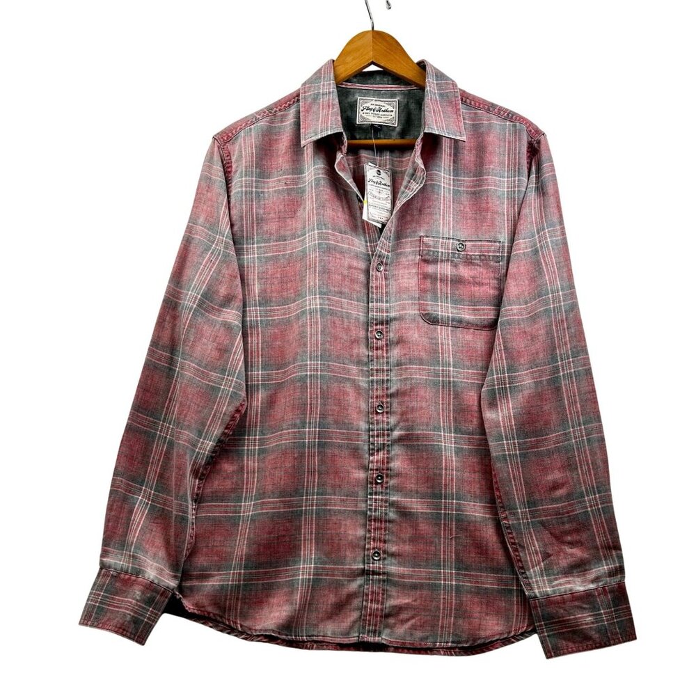 Flag & Anthem Men's Modern Flannel Plaid Shirt Red/Gray Coastal Casual Sz MED - Picture 2 of 6